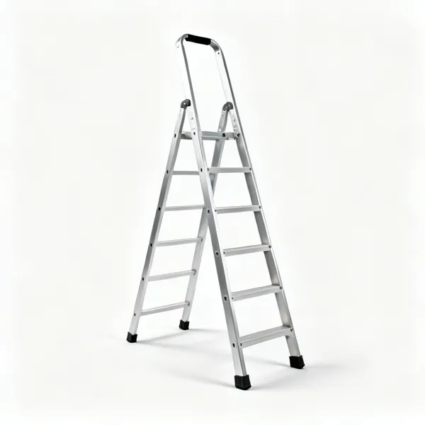An aluminium extension ladder with two sections and rubber feet