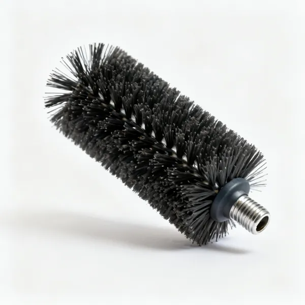 Pole brush head: A compact stiff bristled cylindrical gutter cleaning brush head with a short threaded socket