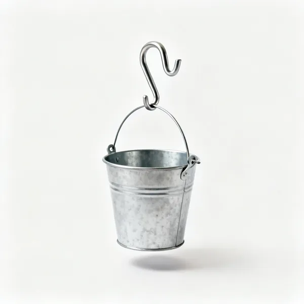 Bucket hook: A metal bucket hanging hook with two curved arms for a ladder rung