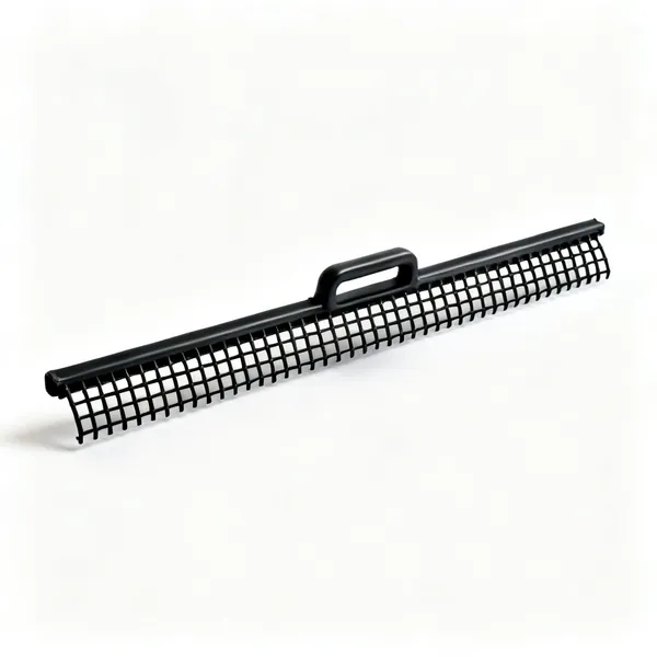 A length of black plastic mesh gutter guard