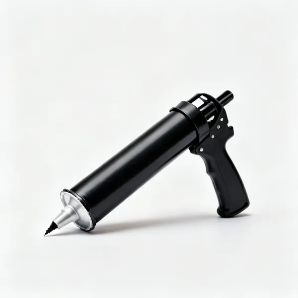 Gutter sealant: A cartridge of black gutter and roof sealant with a cut nozzle