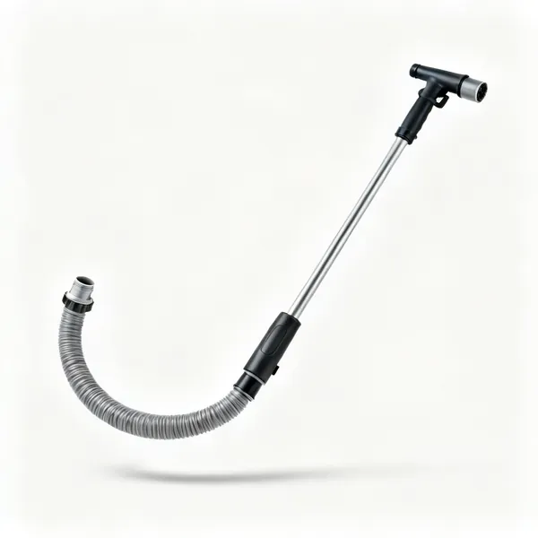 A curved hose gutter cleaning wand attachment with a nozzle and hose fitting