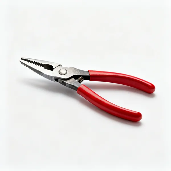 Left cut snips: A pair of left cut aviation snips with red handles and short serrated offset jaws