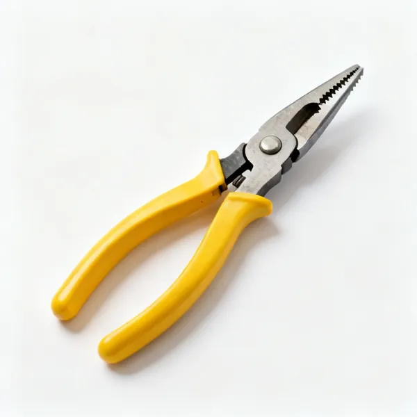 Straight aviation snips: A pair of straight cut aviation snips with yellow handles and short serrated jaws