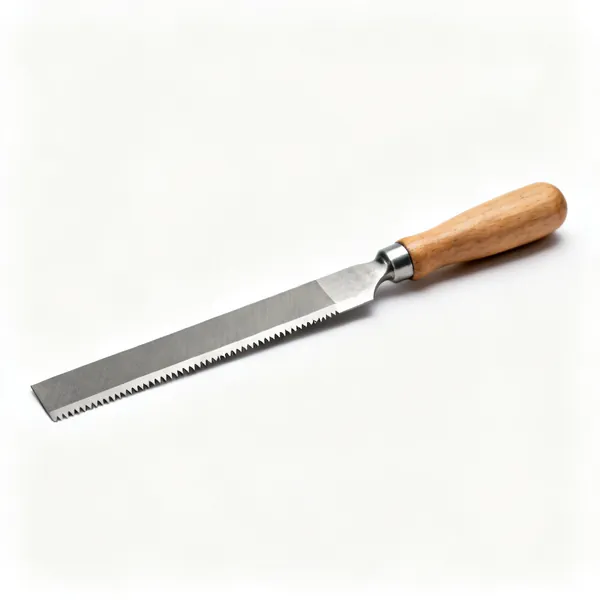 Flat file: A flat metal file with a wooden handle and parallel toothed faces