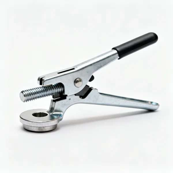 Screw hole punch: A sheet metal hole punch with a threaded draw stud, punch and round die