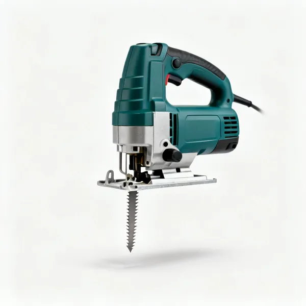 Jigsaw with metal blade: A jigsaw with a fine toothed metal cutting blade fitted and a pistol grip