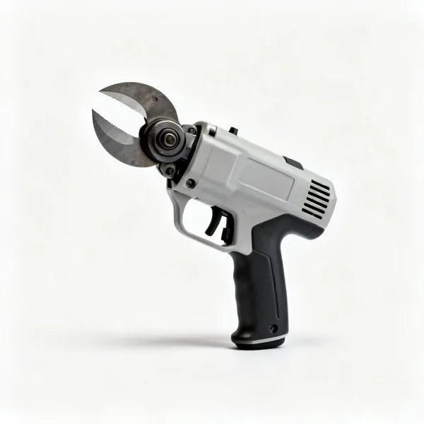 Swivel head shears: A swivel head power shear with a rotating cutting head and a pistol grip