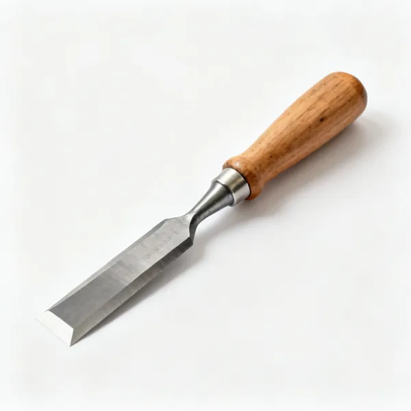 A bevel edge wood chisel with a wooden handle