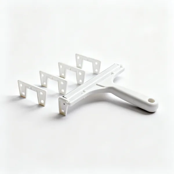 Gutter brackets: Several white plastic gutter fascia brackets