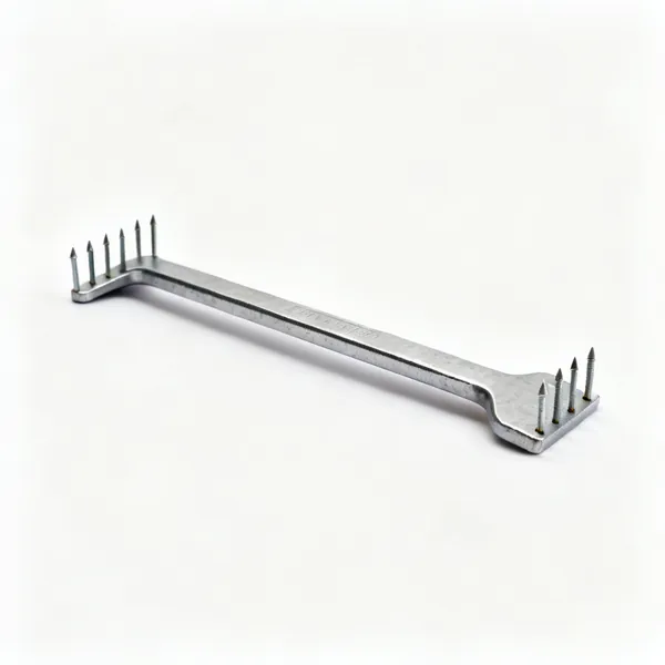 A flat steel pry bar with a nail slot at each end