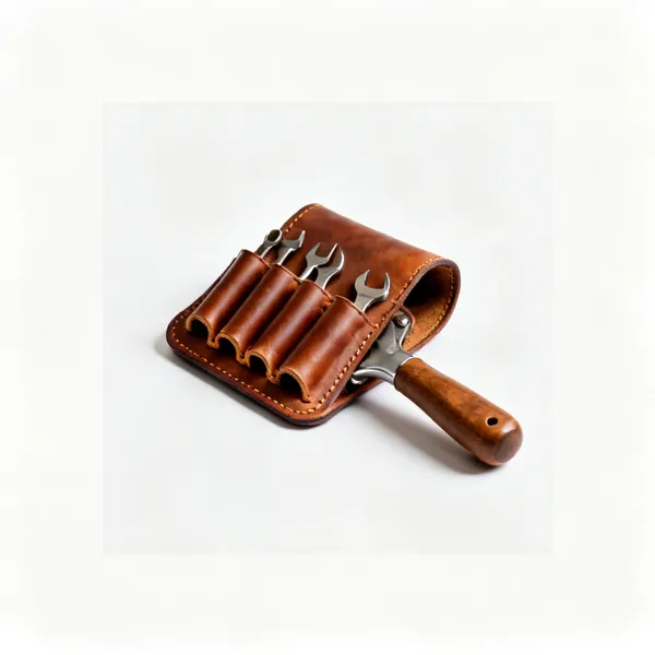A leather tool belt pouch with several tool loops