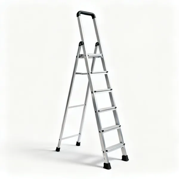 An aluminium extension ladder with two sections and rubber feet