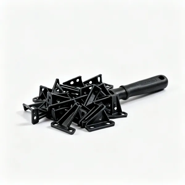 Fascia brackets: A handful of black plastic fascia gutter brackets