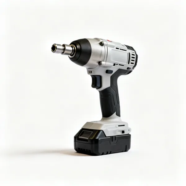 A cordless impact driver with a hex chuck and a battery