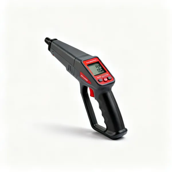 A handheld electronic stud detector with a digital display