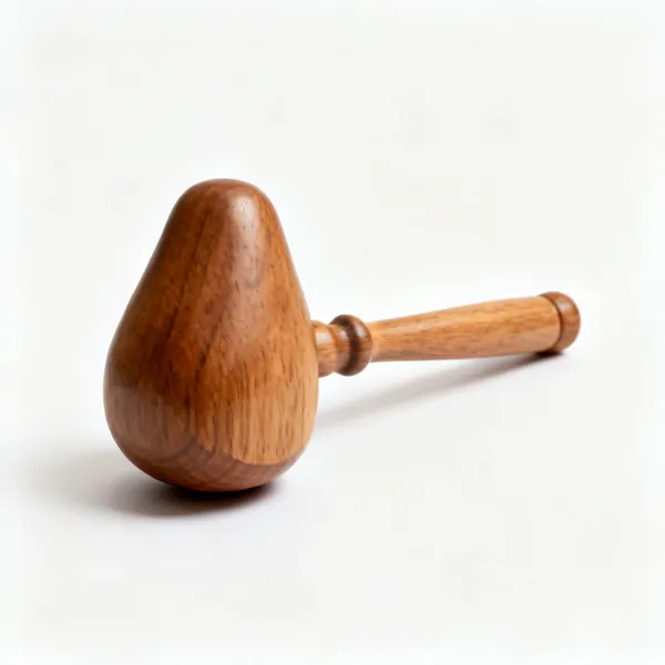 A boxwood bossing mallet with a pear shaped wooden head and a turned wooden handle