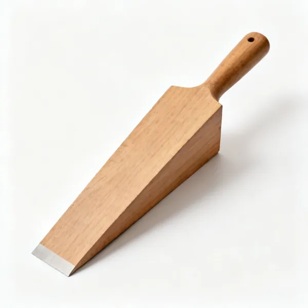A wide flat hardwood chase wedge with a tapered edge