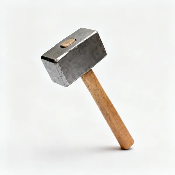 A club hammer with a heavy square steel head and a short wooden handle