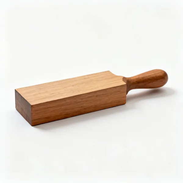 A hardwood lead dresser, a flat rectangular wooden block with a shaped handle end