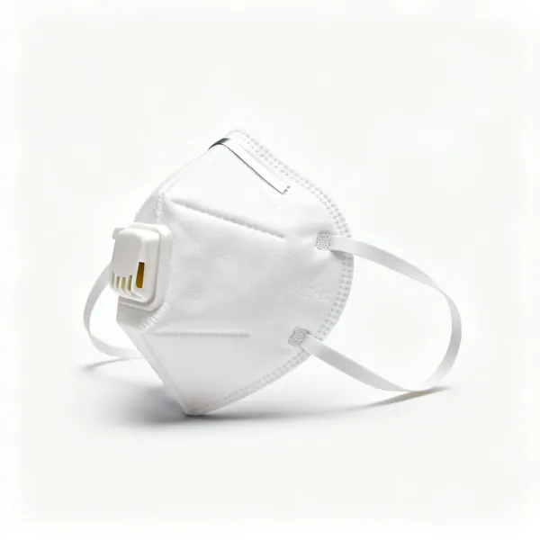 A white FFP3 respirator dust mask with two straps and a nose clip