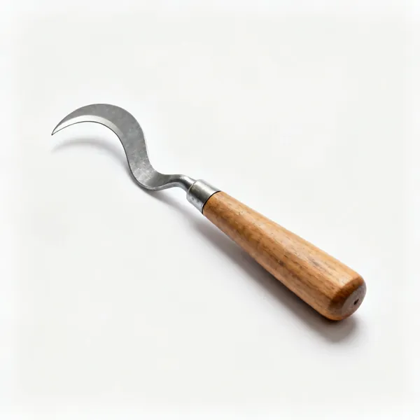Lead knife: A lead working knife with a curved hooked steel blade and a wooden handle