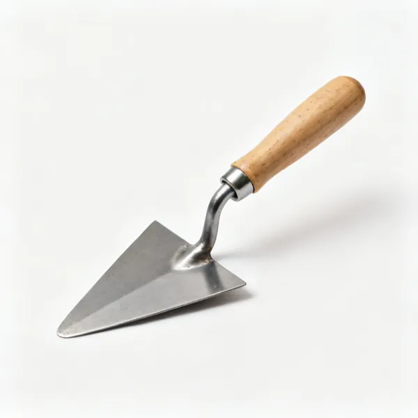 A small pointing trowel with a triangular steel blade and a wooden handle