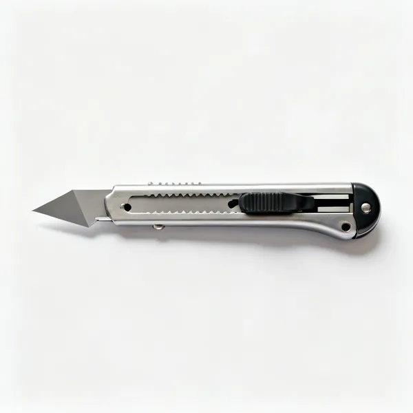 A metal bodied utility knife with a retractable trapezoid blade