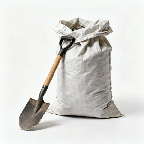 Offcut bag: A heavy duty rubble sack partly filled and folded at the top