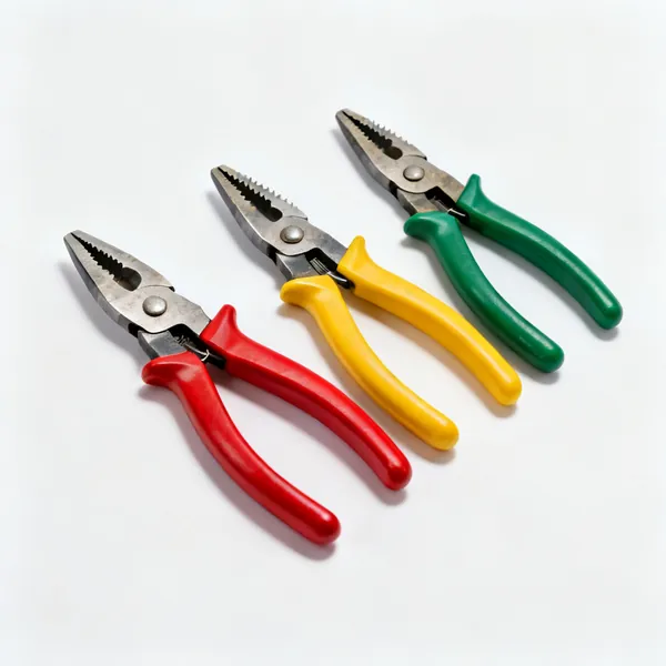 Aviation snips set: A set of three aviation tin snips with red yellow and green handles and serrated jaws