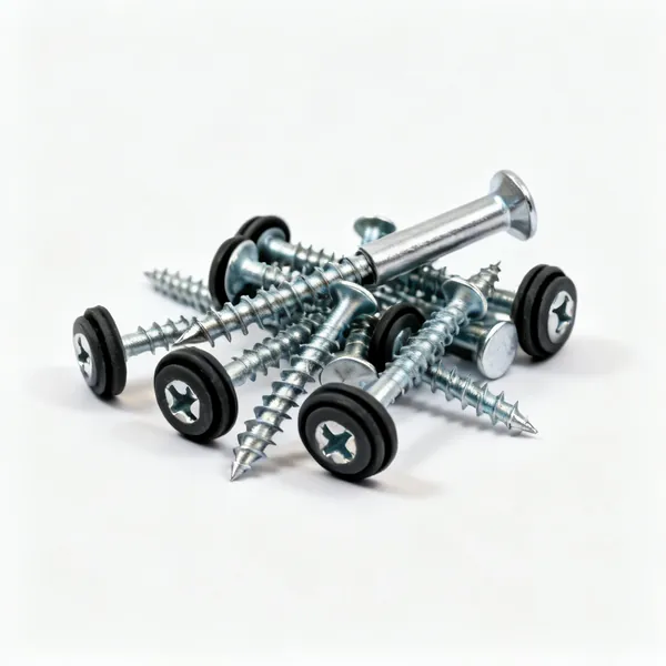 Self drilling screws: A handful of self drilling roofing screws with bonded rubber washers
