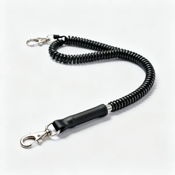 Tool lanyards: A coiled tool lanyard tether with a clip at each end