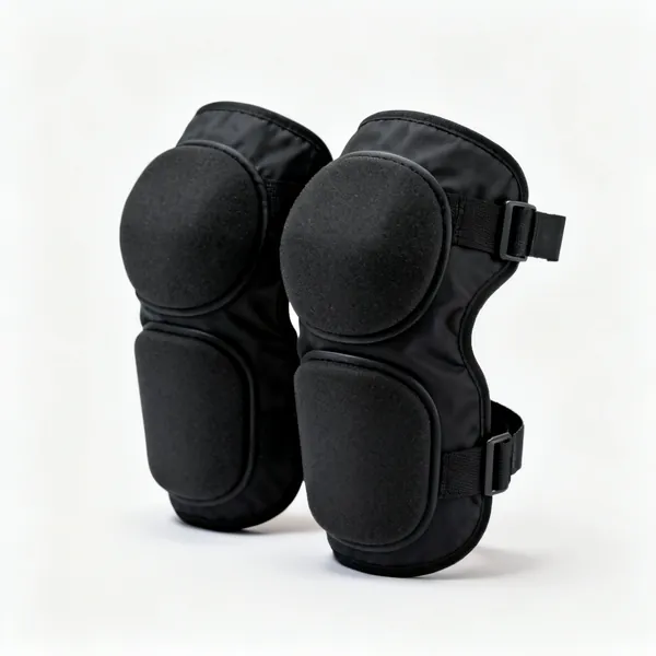 Soft knee pads: A pair of black work knee pads with soft foam pads and elastic straps