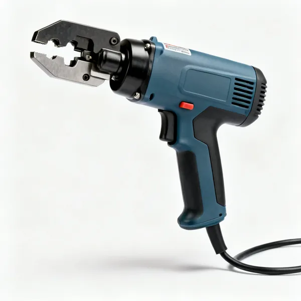 An electric sheet metal nibbler with a punch head, pistol grip and power cable
