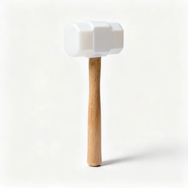 Nylon mallet: A nylon faced mallet with a white plastic head and a wooden handle