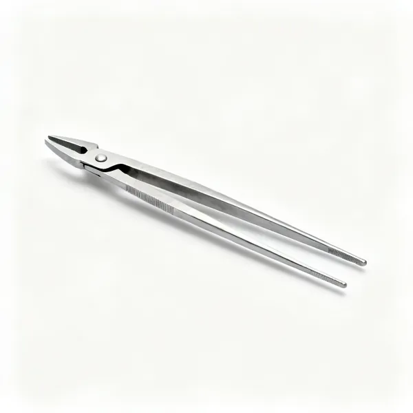 A pair of narrow seam starter tongs with short offset steel jaws