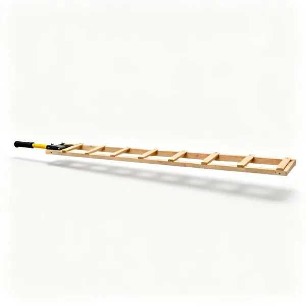 A long wooden roof walking board with battens across it