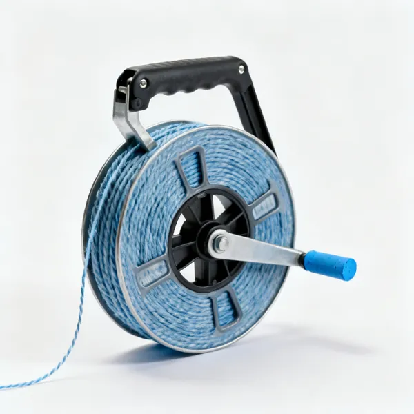 A chalk line reel with blue chalk