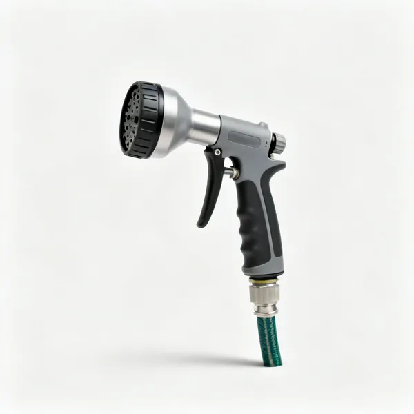 Hose for testing: A garden hose with a spray nozzle