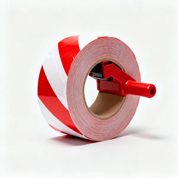 A roll of red and white hazard tape
