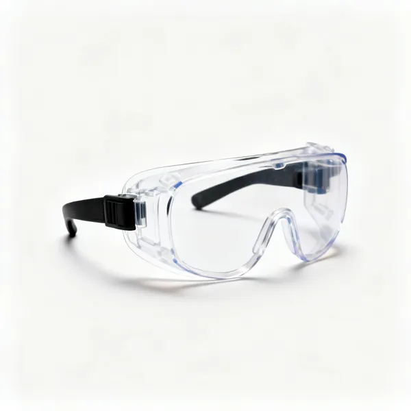 A pair of enclosed safety goggles
