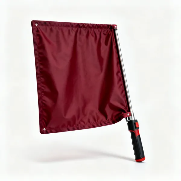 A dark red welding screen curtain