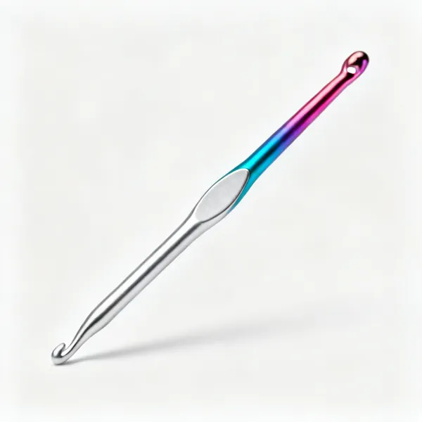 Aluminium hook: A single aluminium crochet hook with a coloured shaft and a thumb rest