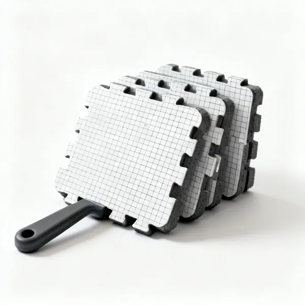 Several interlocking foam blocking mats with a printed grid, joined together