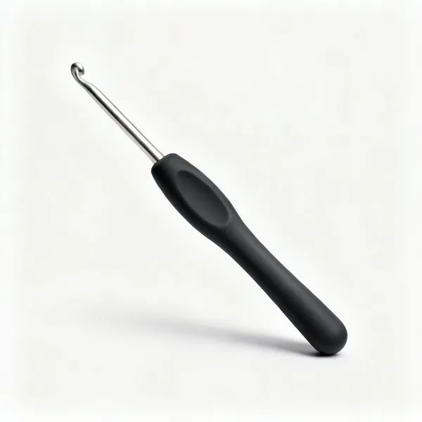 Ergonomic hook: A crochet hook with a thick soft rubber ergonomic handle