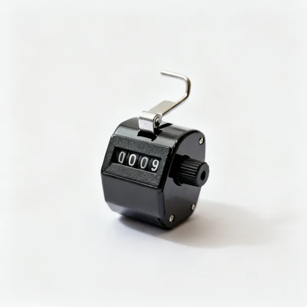 A small mechanical row counter with a numbered dial