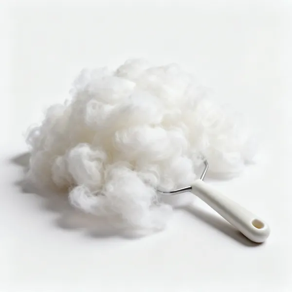 A loose pile of white polyester toy stuffing filling