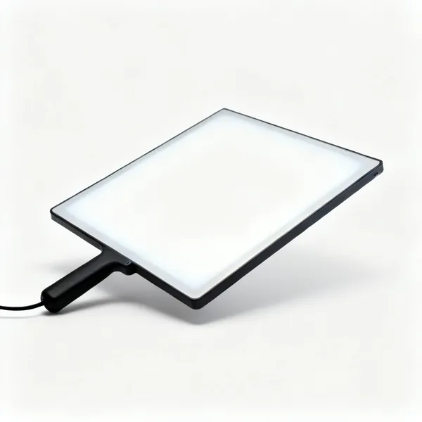 A slim rectangular LED light pad tracing panel switched on