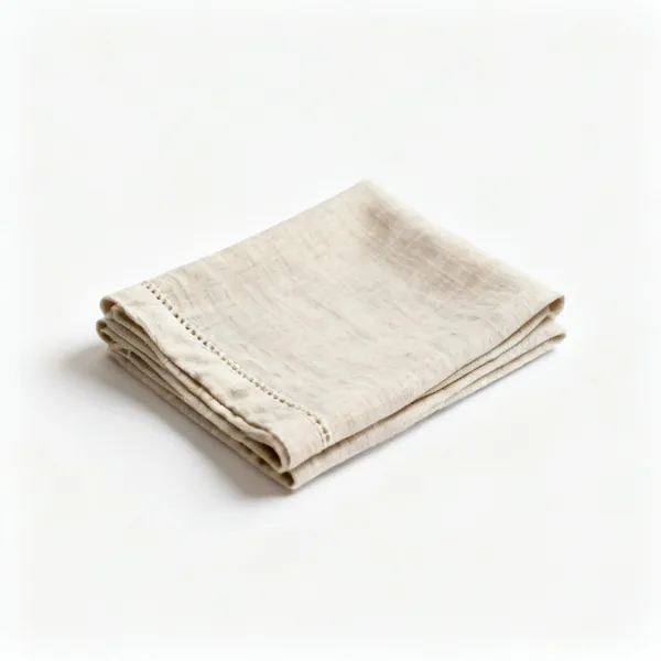 Linen or cotton fabric: A folded piece of natural coloured linen embroidery fabric