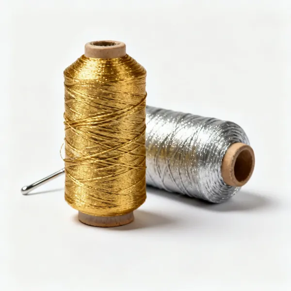 Metallic thread: Two spools of gold and silver metallic embroidery thread
